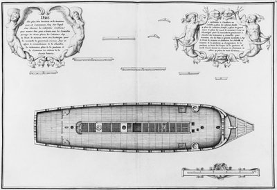 Plan eines Schiffes mit vollständig abgeschlossenem zweiten Deck, Illustration aus dem 